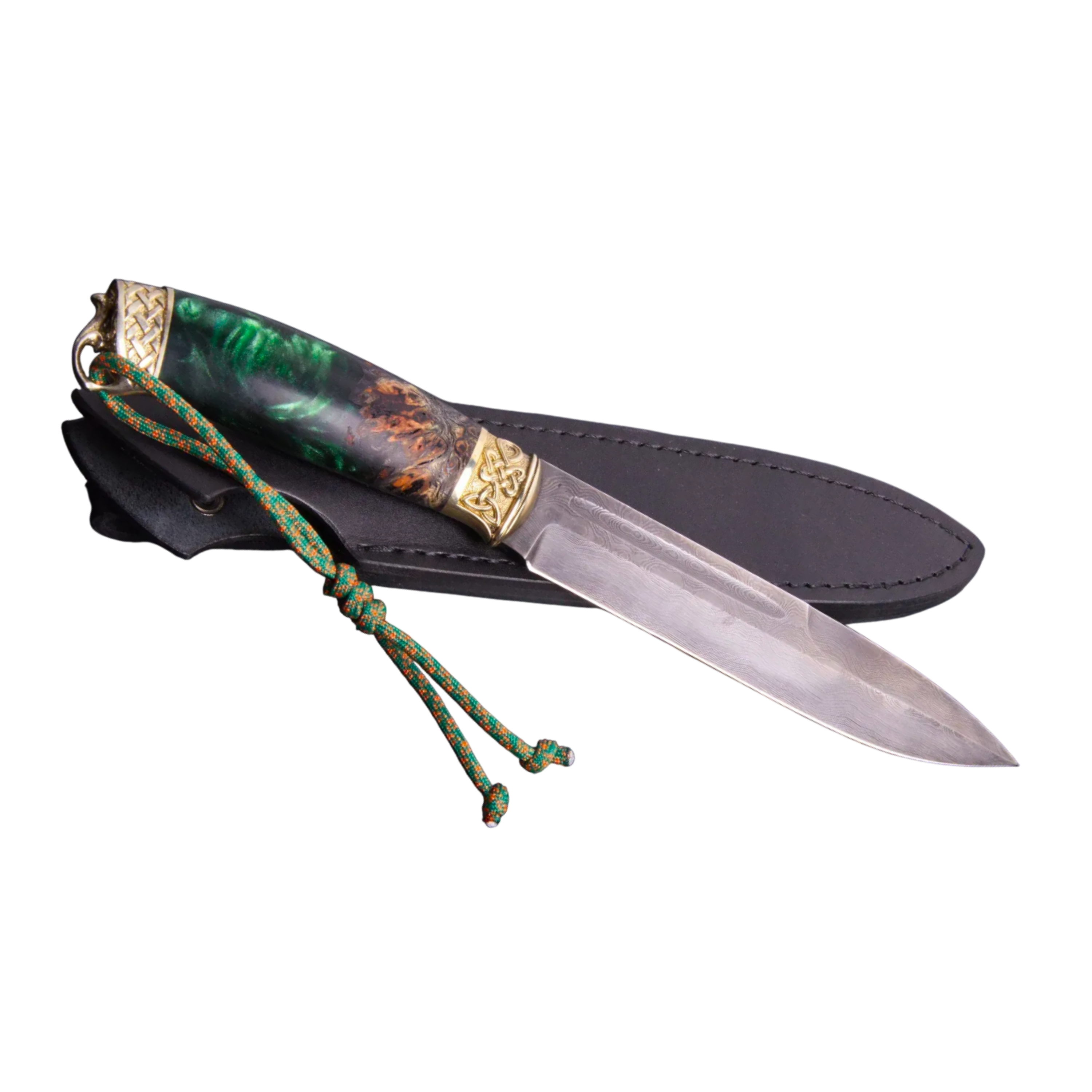 Classic Damascus Steel Knife with Hybrid Handle and Leather Sheath
