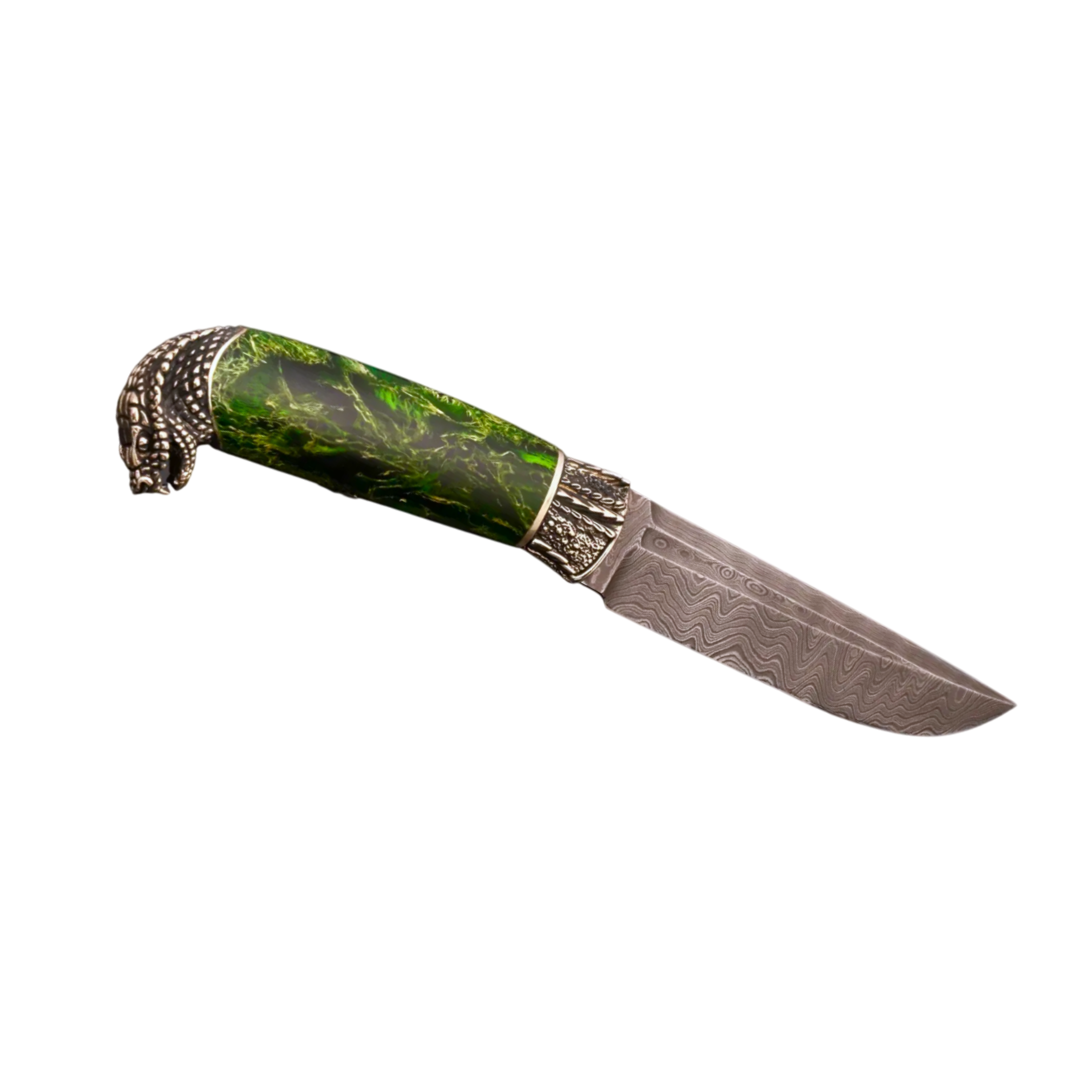 Handmade Author’s Knife – Damascus Steel with Snake Head Casting - Elegant Knives