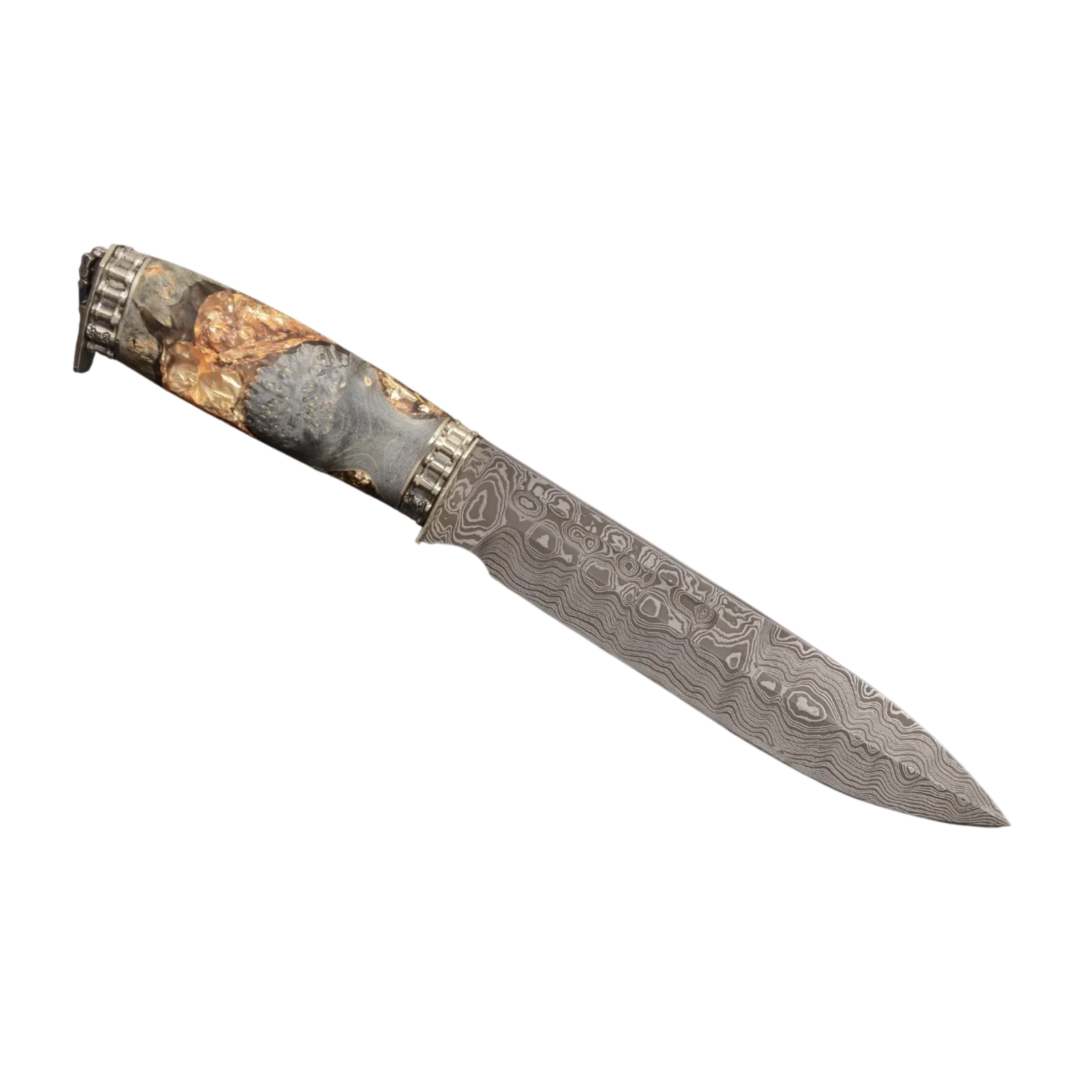 Luxury Damascus Steel Knife with Hybrid Handle and Leather Sheath - Elegant Knives
