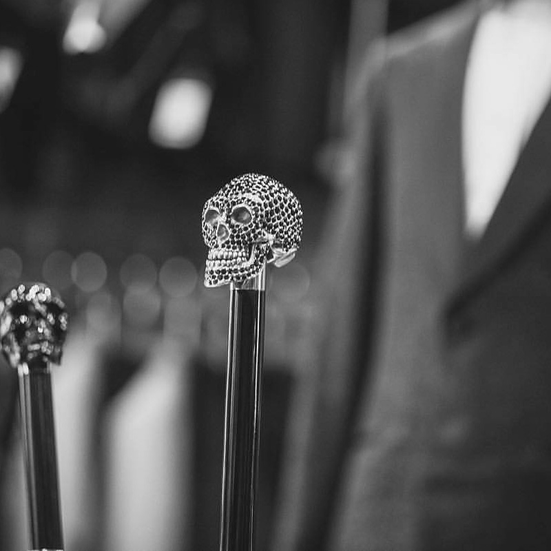 Luxury Black Swarovski Skull Walking Cane – Handmade in Italy