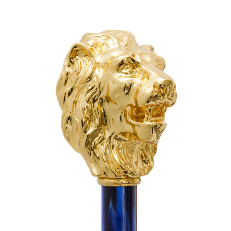 Blue Umbrella with Gold Lion Handle – Handmade in Italy