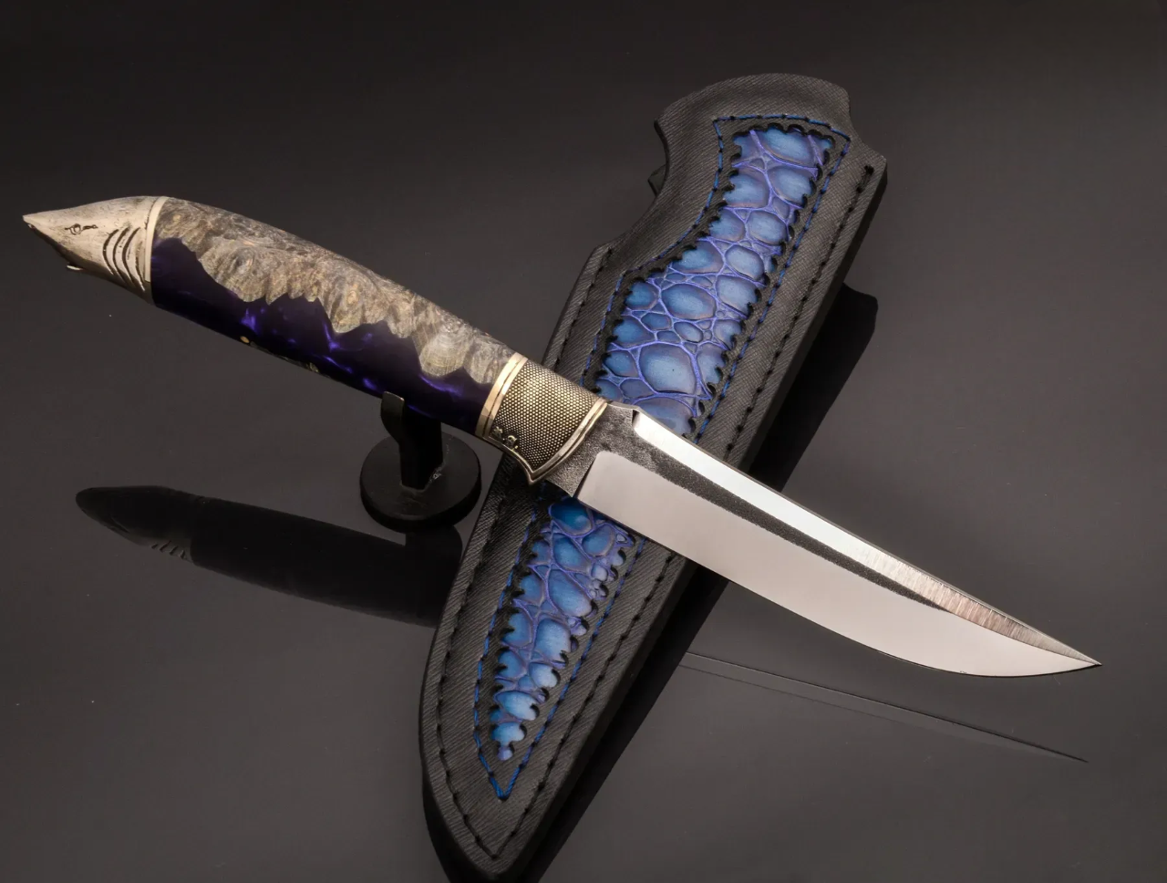 Premium N690 Steel Knife with Hybrid Handle and Leather Sheath