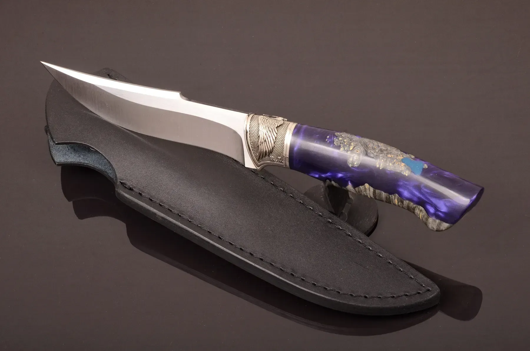 Handmade N690 Steel Knife with Hybrid Handle and Leather Sheath - Elegant Knives