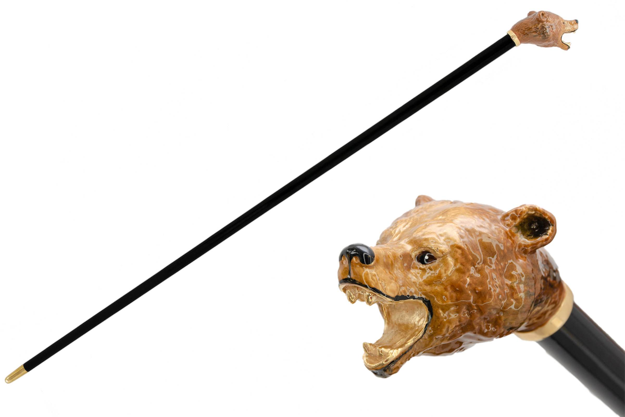 Luxury Brown Bear Handmade Walking Cane with Enameled Brass Handle