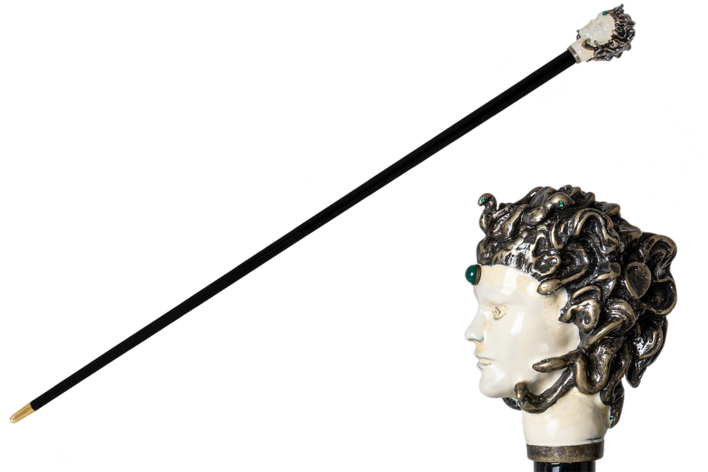 Medusa Luxury Handmade Walking Cane with Enameled Brass Panther Handle