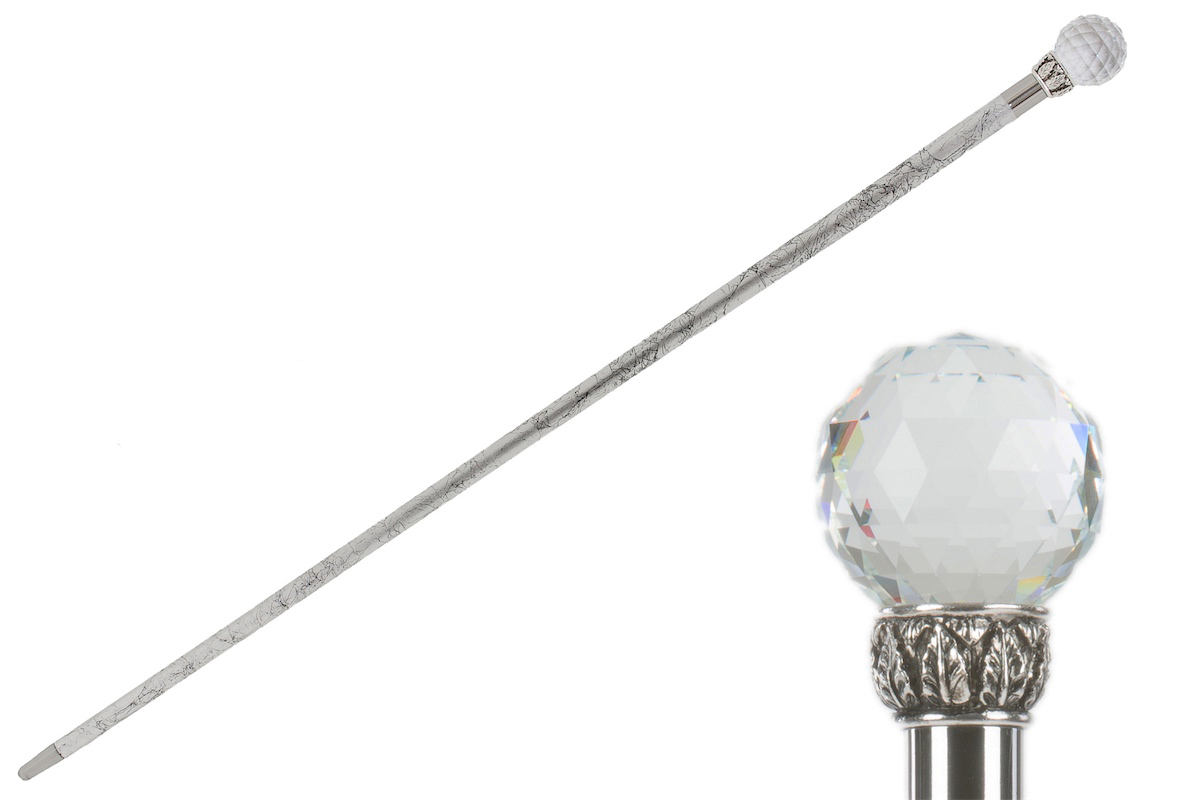 Luxury Crystal Ball Handmade Walking Cane with Silver Shaft