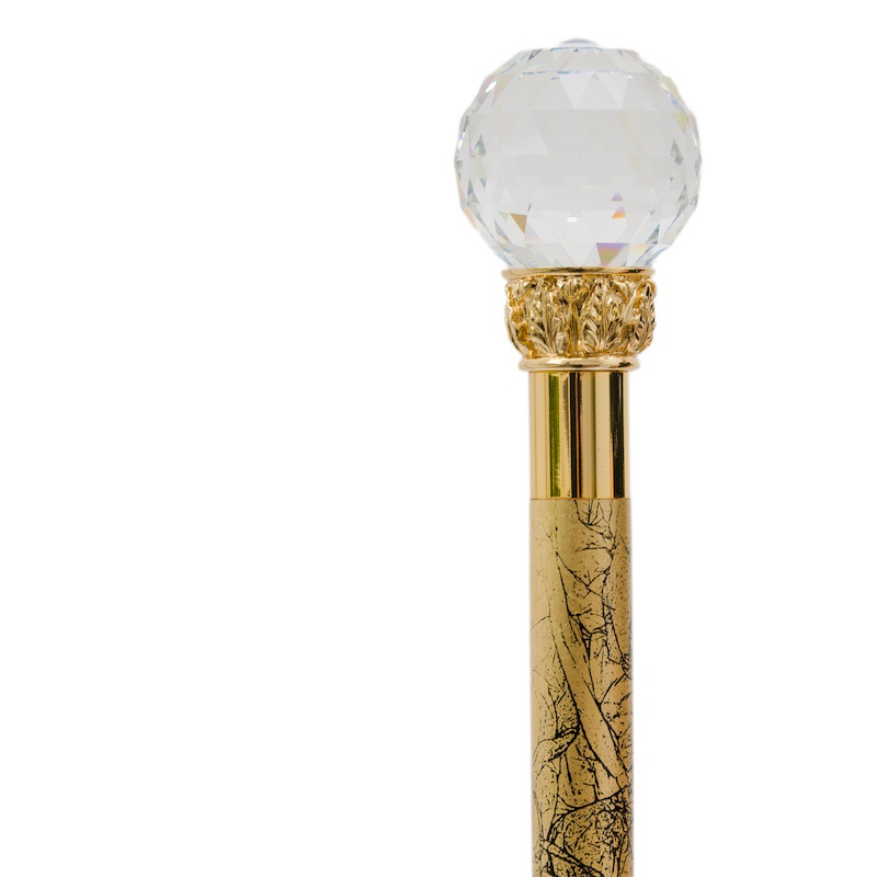 Luxury Crystal Ball Handmade Walking Cane with Gold Shaft