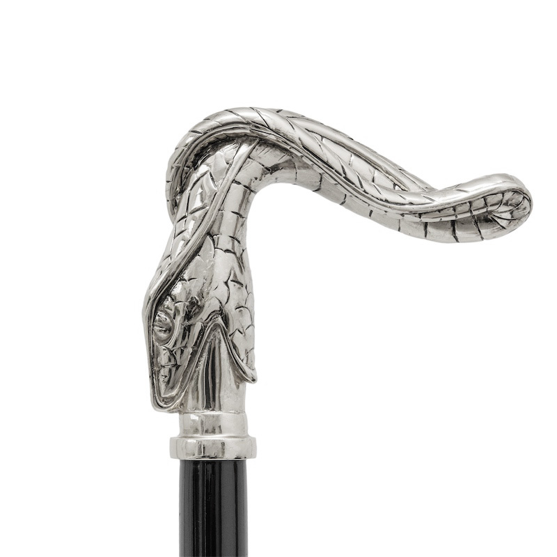 Luxury Snake Walking Cane with Metal Handle – Handmade in Italy