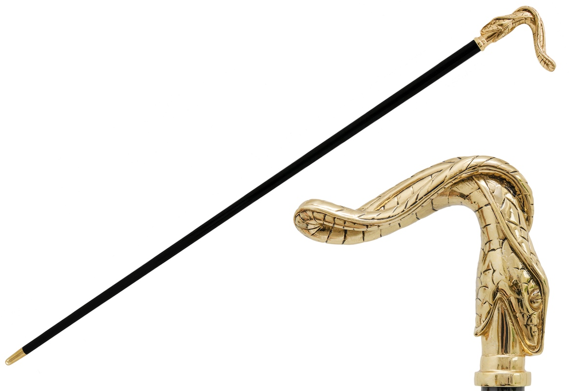 Luxury Golden Snake Walking Cane with Metal Handle – Handmade in Italy