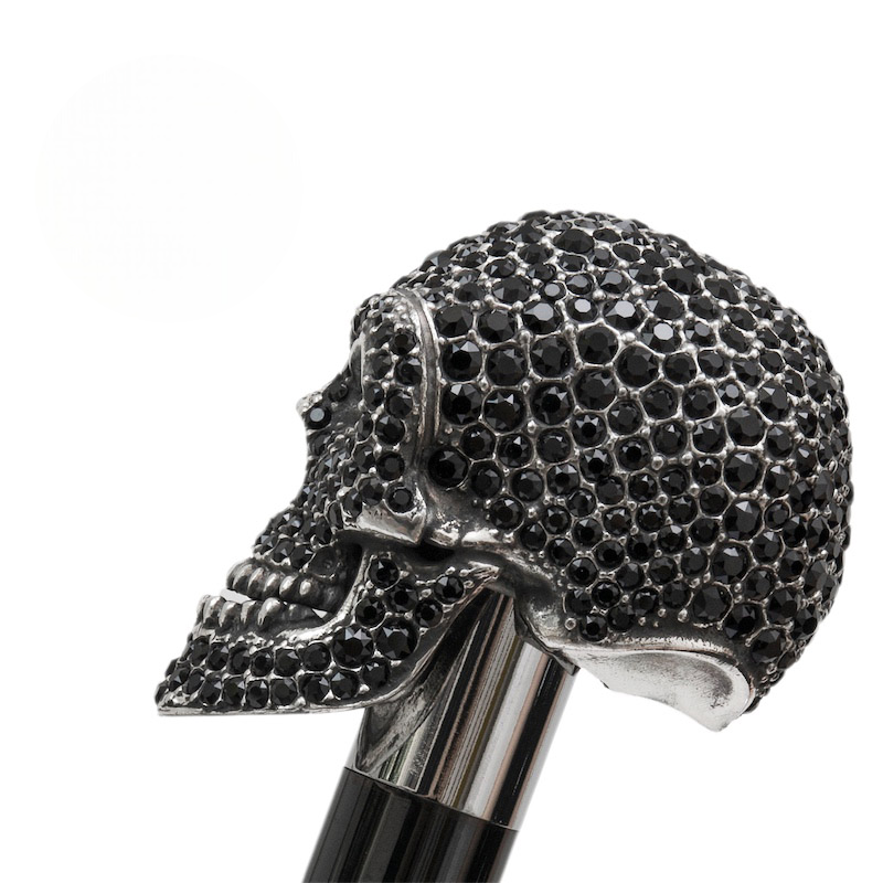 Luxury Black Swarovski Skull Walking Cane – Handmade in Italy