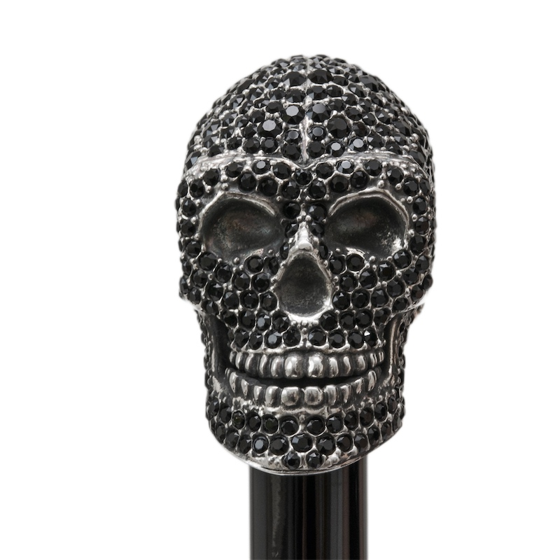 Luxury Black Swarovski Skull Walking Cane – Handmade in Italy