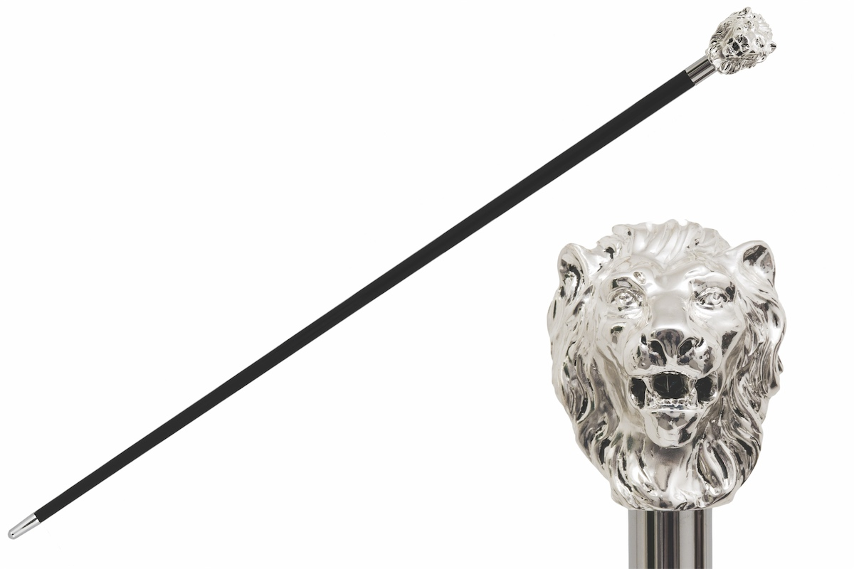 Luxury Silver Lion Handmade Walking Cane with Silver-Plated Handle