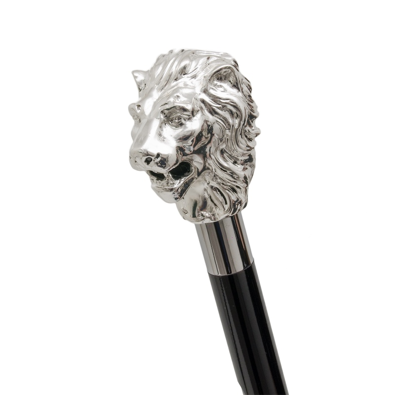 Luxury Silver Lion Handmade Walking Cane with Silver-Plated Handle