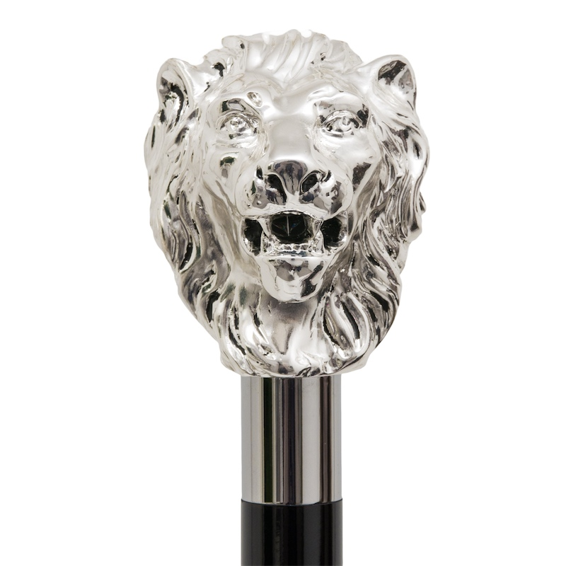 Luxury Silver Lion Handmade Walking Cane with Silver-Plated Handle