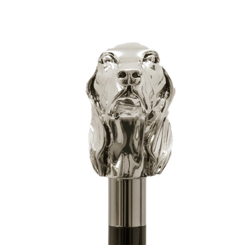 Luxury Silver Dog Handmade Walking Cane with Silver-Plated Handle