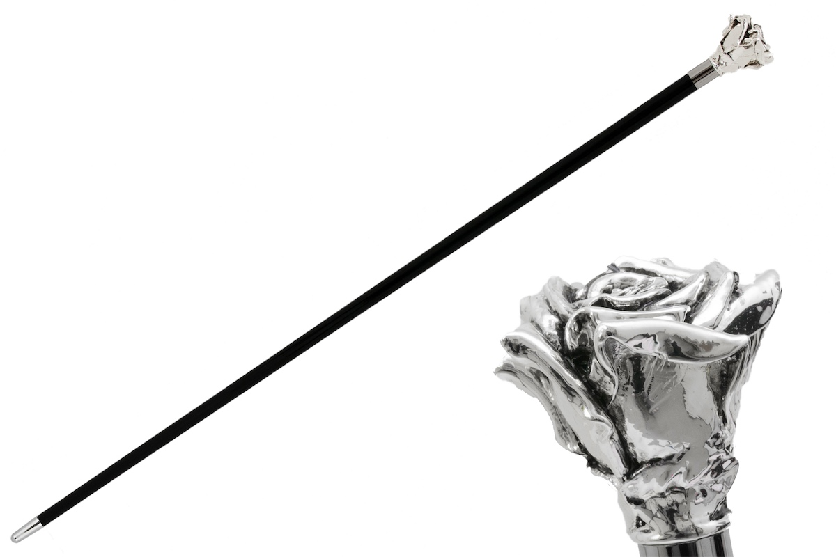 Luxury Silver Rose Handmade Walking Cane with Silver-Plated Handle