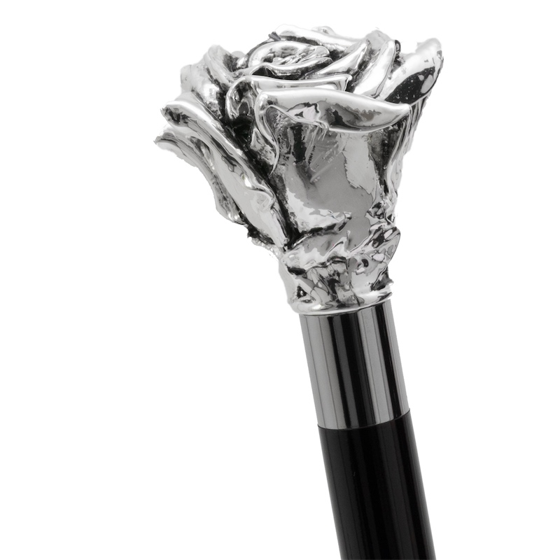 Luxury Silver Rose Handmade Walking Cane with Silver-Plated Handle