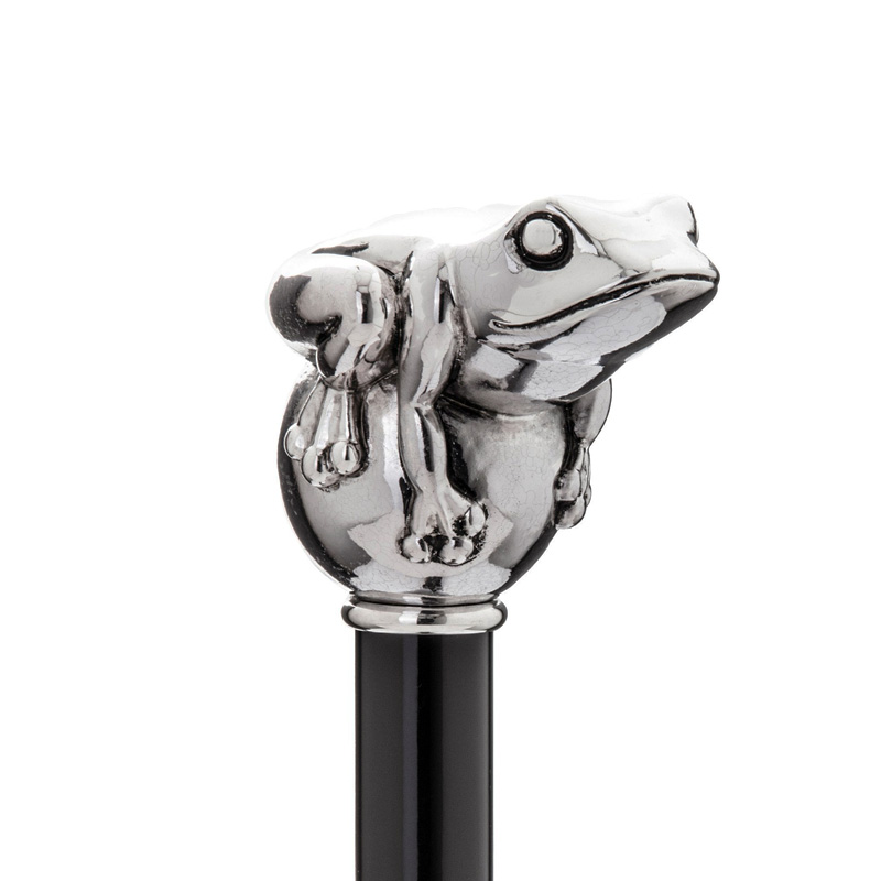 Luxury Silver Frog Handmade Walking Cane with Silver-Plated Handle