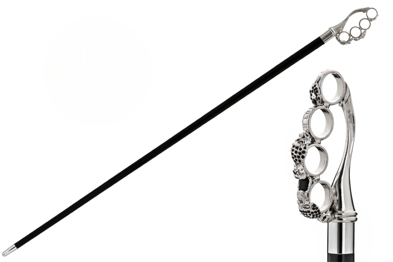 Luxury Brass Knuckle Walking Cane with Swarovski Crystals – Handmade