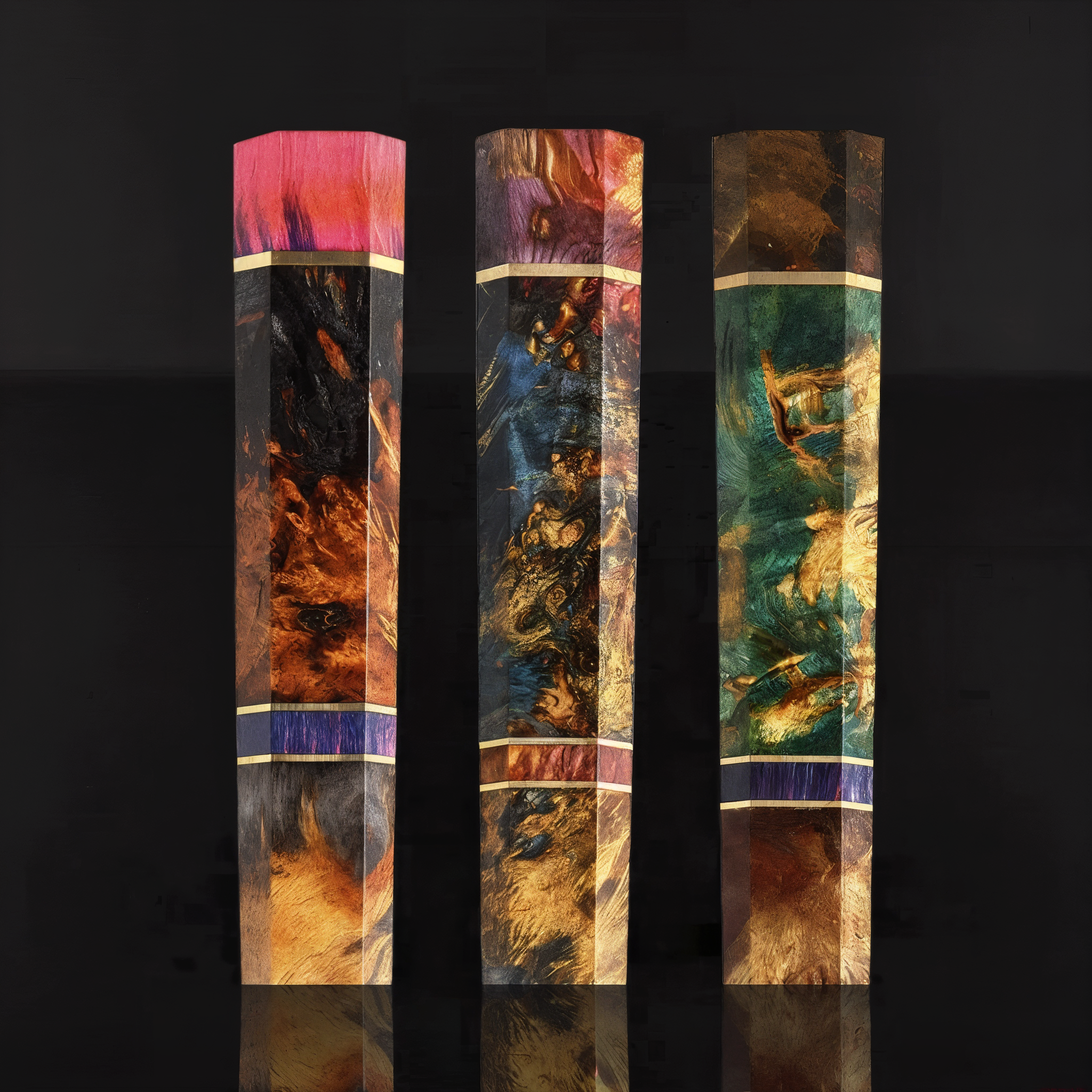 colorful burl wood knife handle