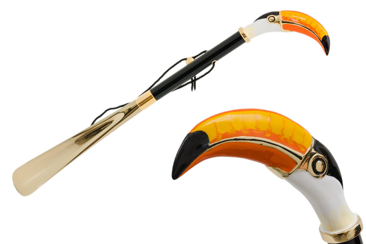 Enameled Brass Handle Toucan Shoehorn – Handmade in Italy