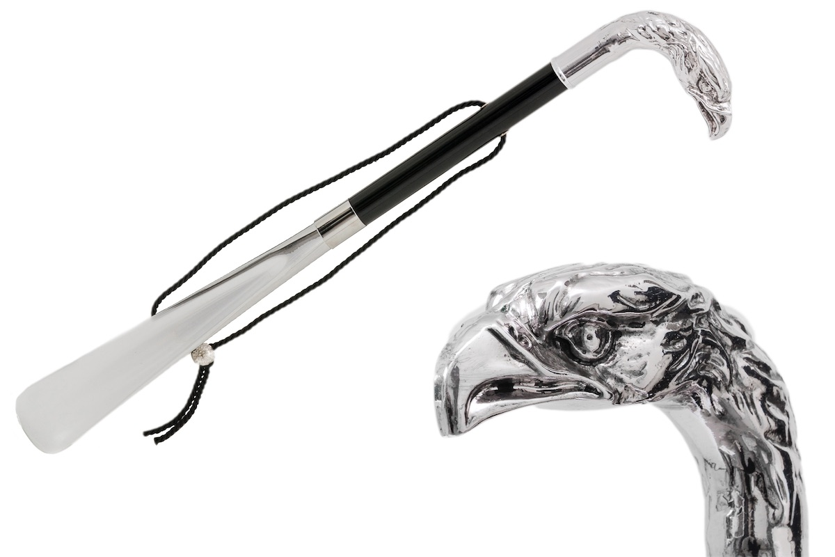 Silver-Plated Resin Handle Silver Eagle Shoehorn – Handmade in Italy