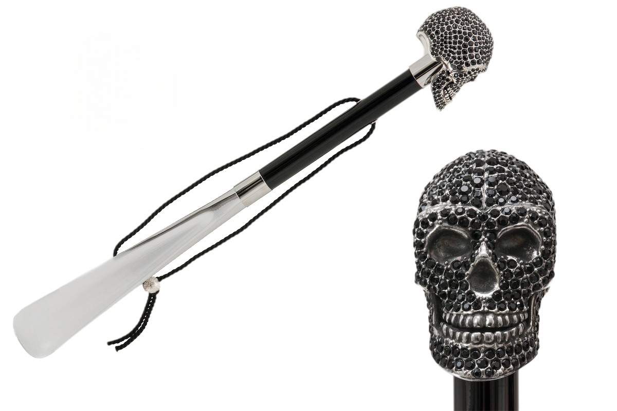 Black Swarovski Crystal Skull Handle Shoehorn – Made in Italy