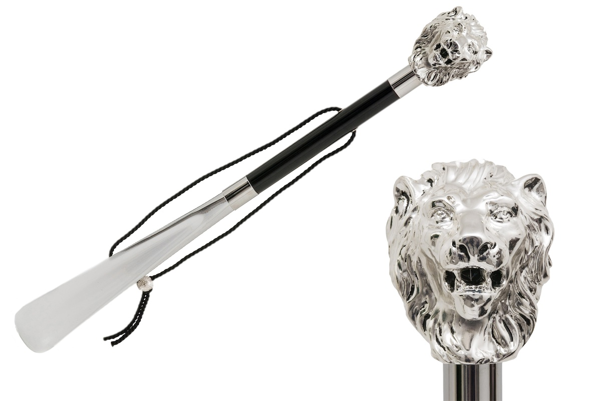 Elegant Silver Lion Handle Shoehorn – Handcrafted in Italy