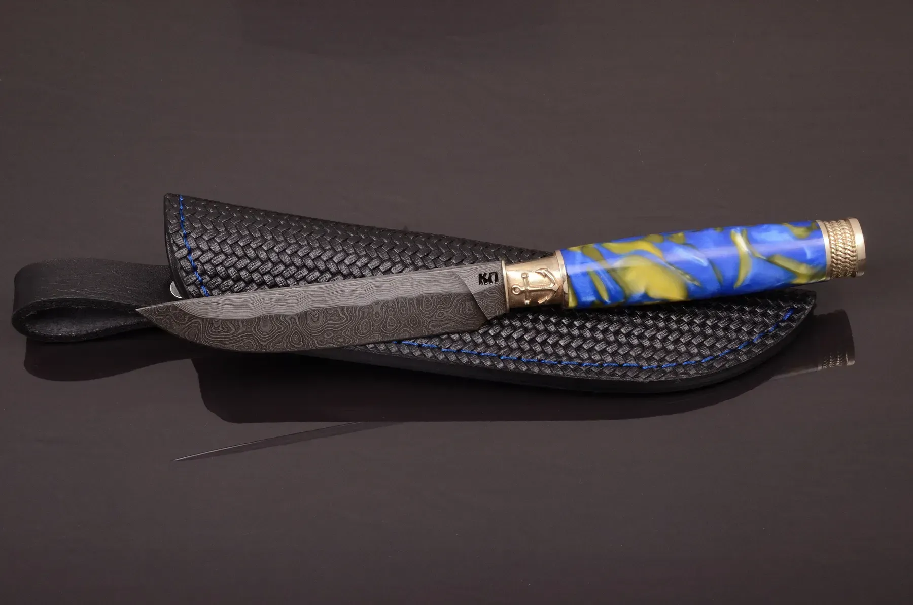 Handmade Damascus Knife - Anchor Guard and Ship Wheel Pommel