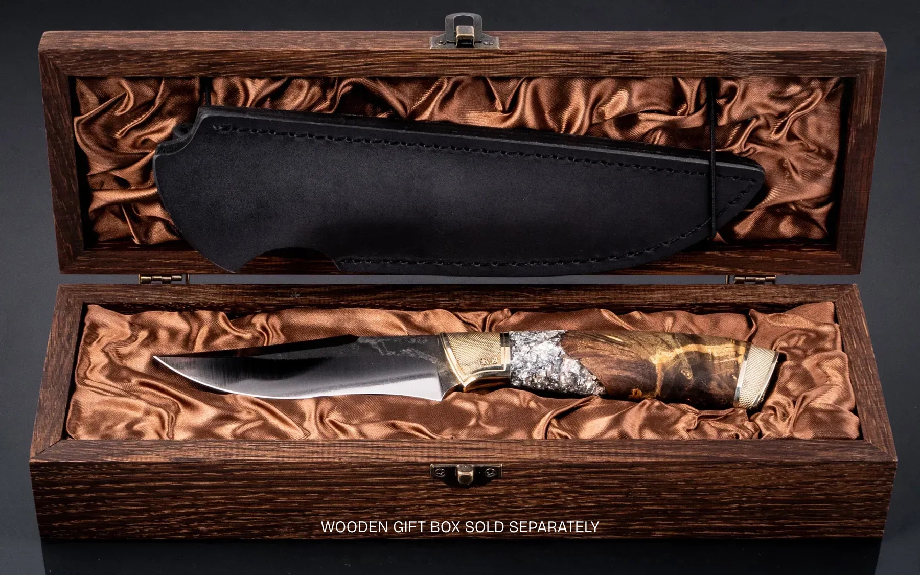 luxury handmade knife with maple burl and polymer handle