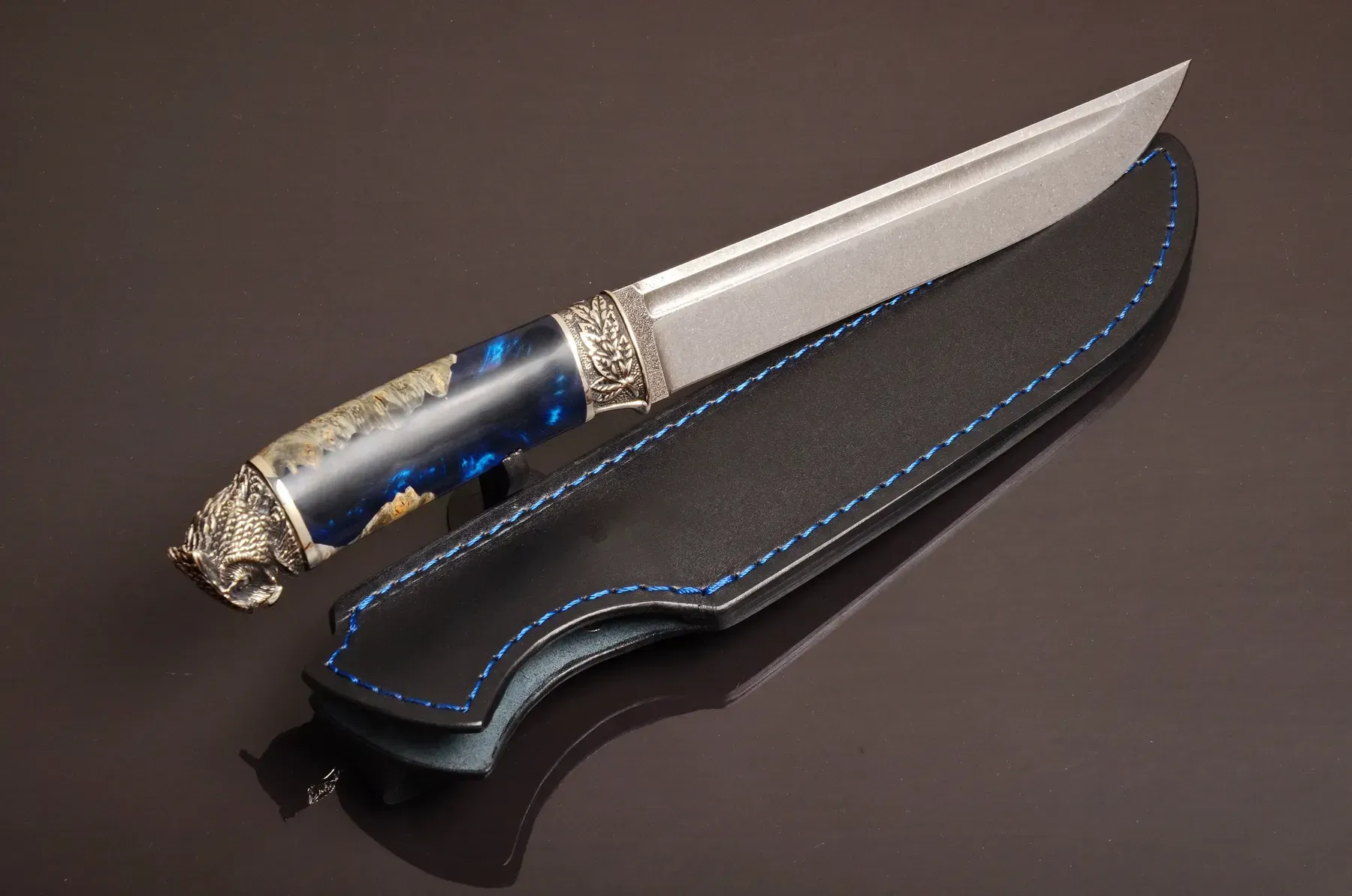 Handmade N690 Steel Hunting Knife with Owl Pommel Design