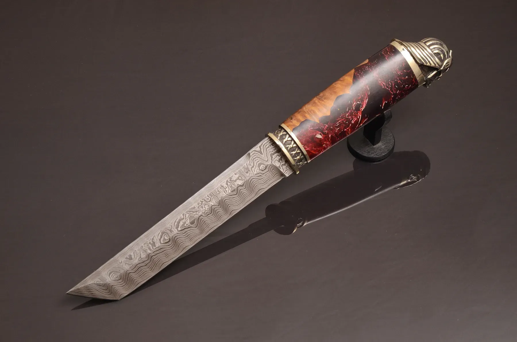 Handcrafted Tanto Knife with Damascus Steel Blade and Hybrid Handle