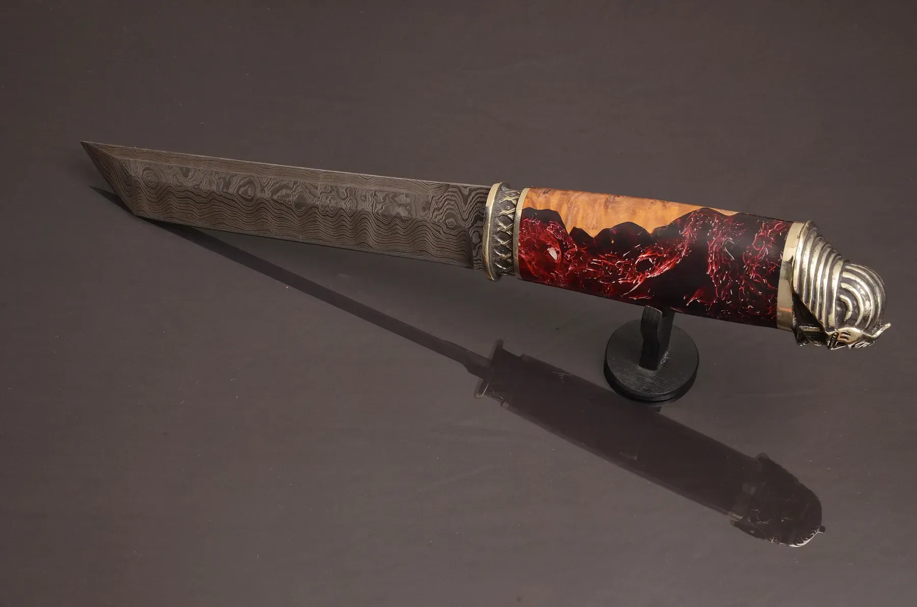 Handcrafted Tanto Knife with Damascus Steel Blade and Hybrid Handle