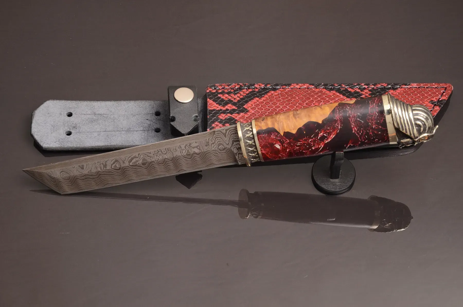 Handcrafted Tanto Knife with Damascus Steel Blade and Hybrid Handle