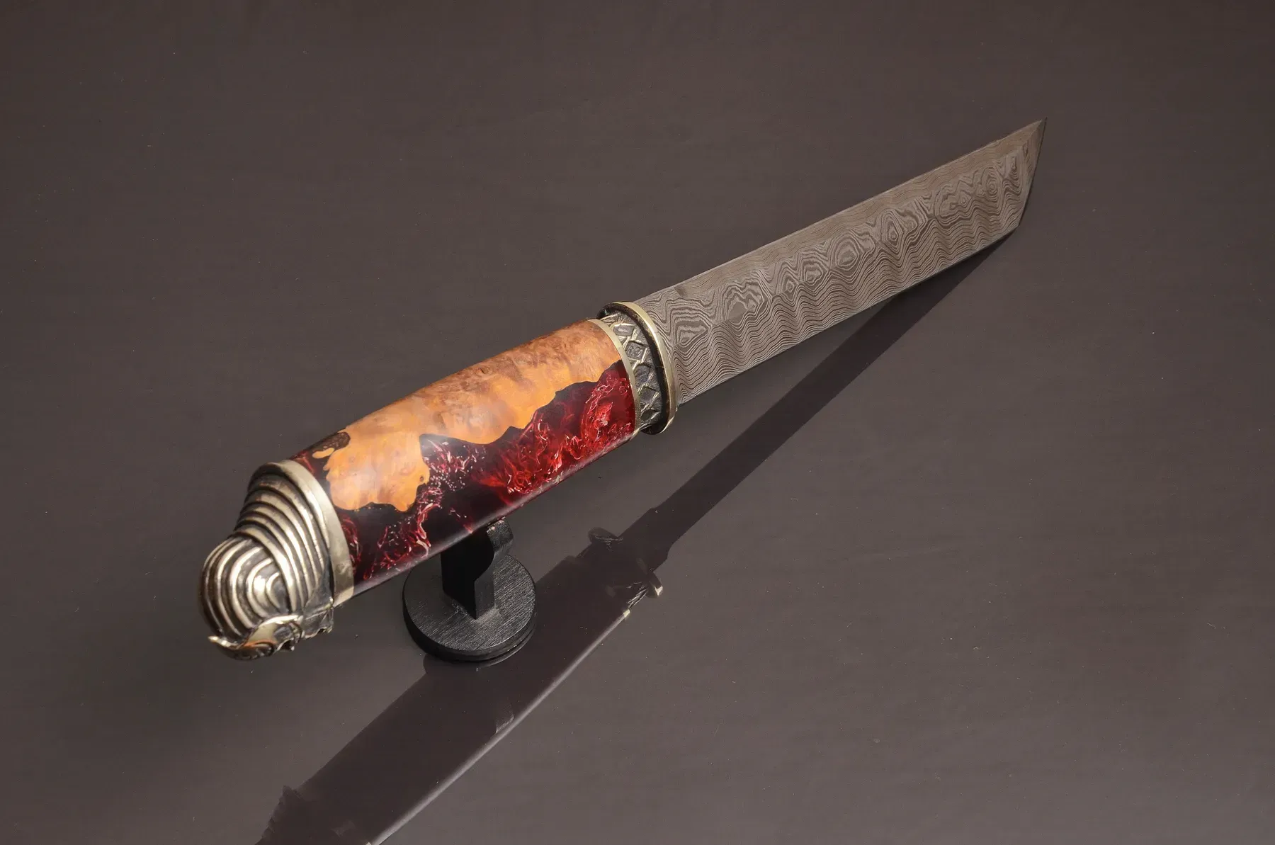 Handcrafted Tanto Knife with Damascus Steel Blade and Hybrid Handle
