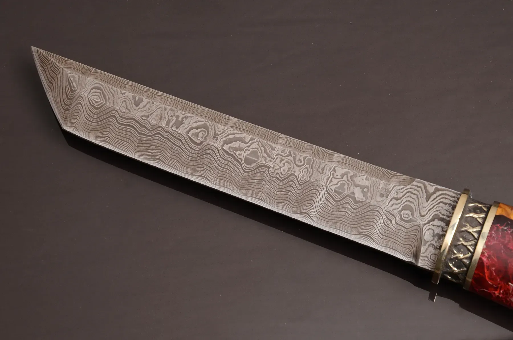 Handcrafted Tanto Knife with Damascus Steel Blade and Hybrid Handle