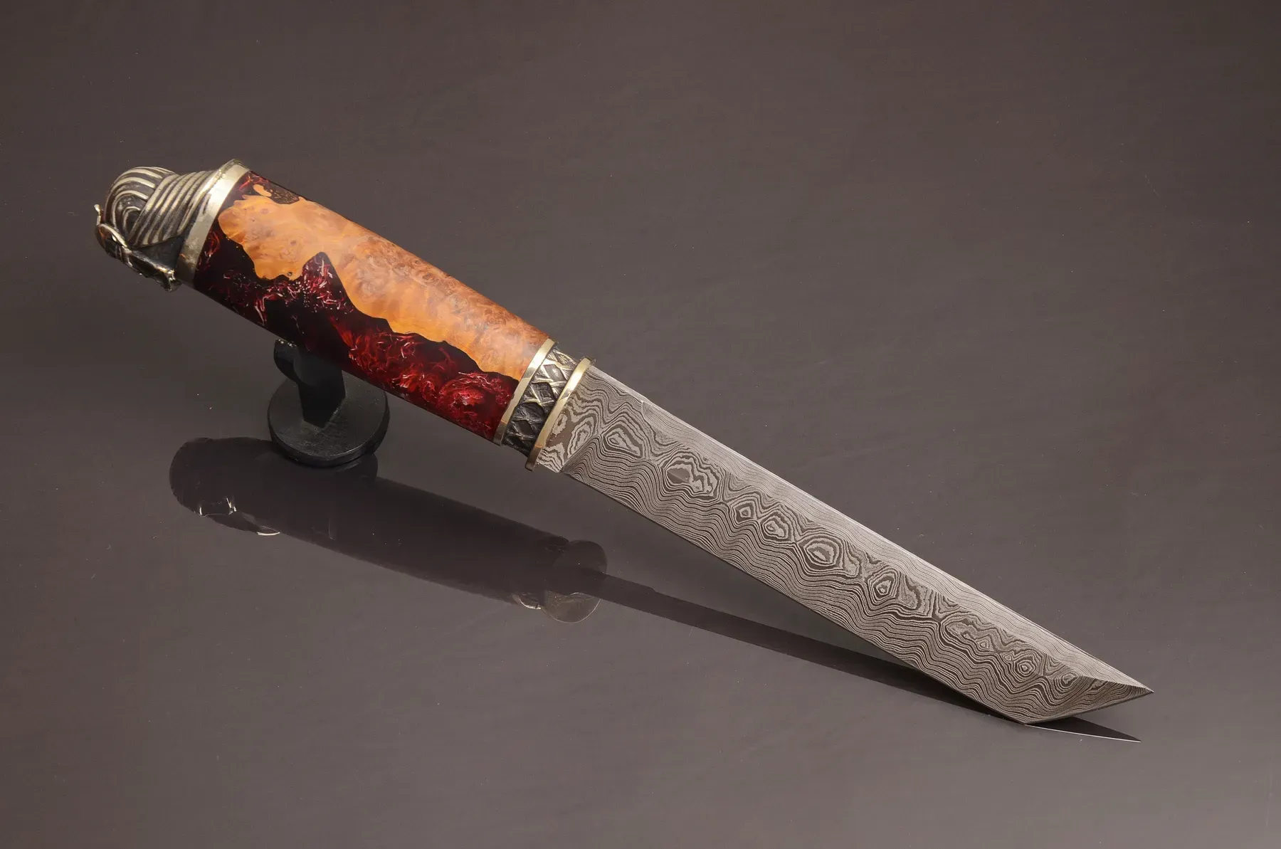 Handcrafted Tanto Knife with Damascus Steel Blade and Hybrid Handle