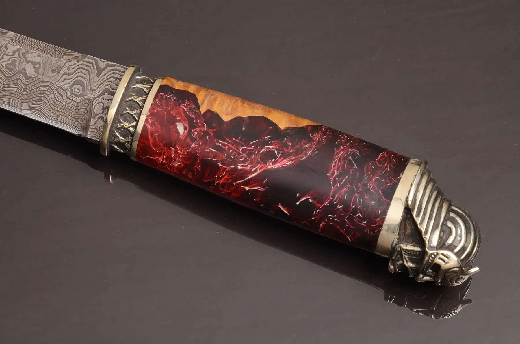Handcrafted Tanto Knife with Damascus Steel Blade and Hybrid Handle