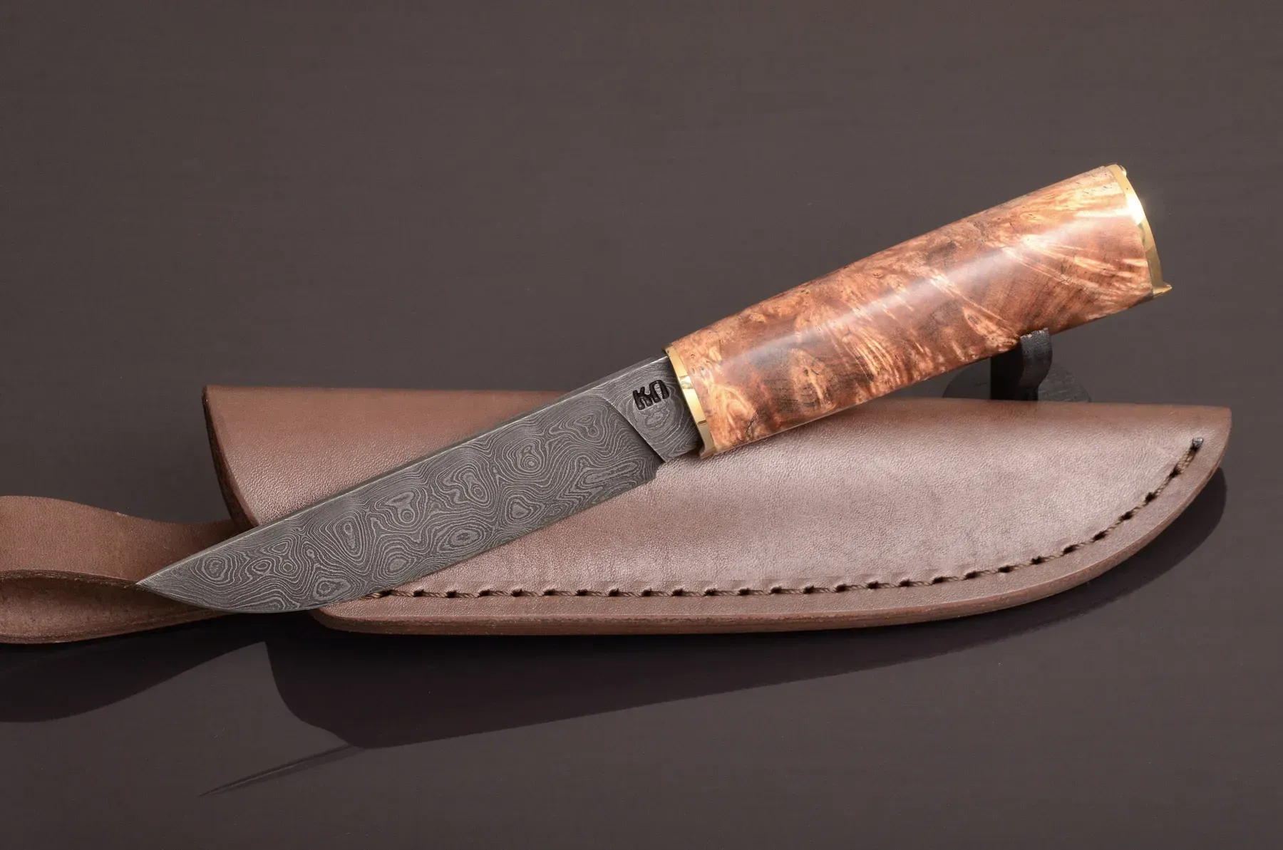 Luxury Handmade Damascus Steel Knife with Maple Burl Handle
