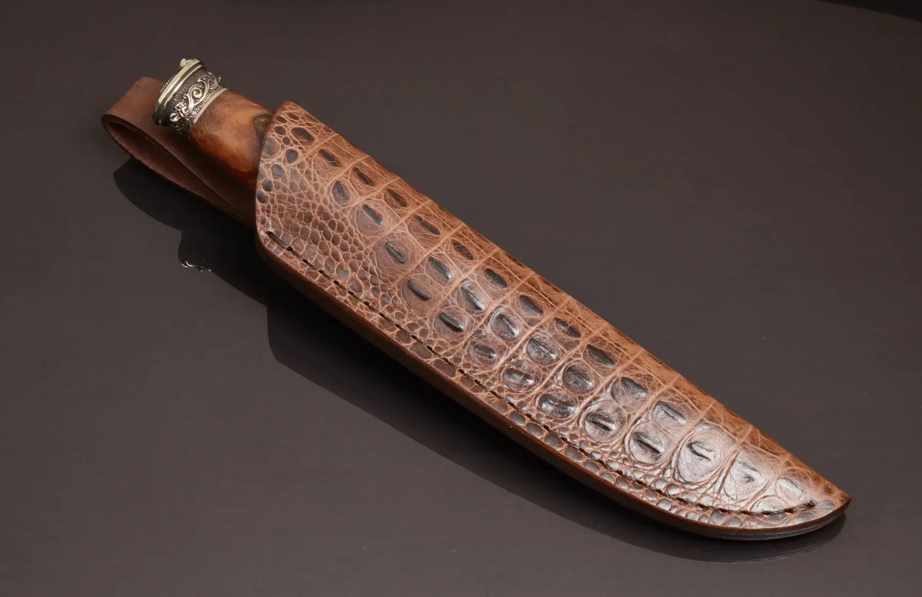 Handmade Damascus Steel Knife with Moose Head Cast Bolster
