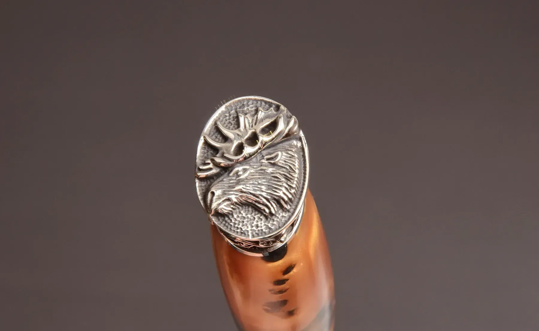 Handmade Damascus Steel Knife with Moose Head Cast Bolster