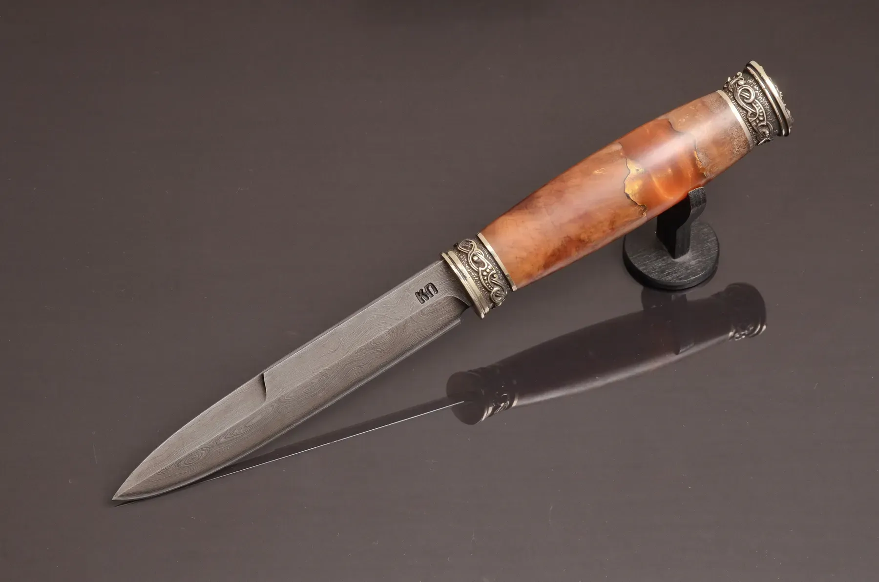 Handmade Damascus Steel Knife with Moose Head Cast Bolster