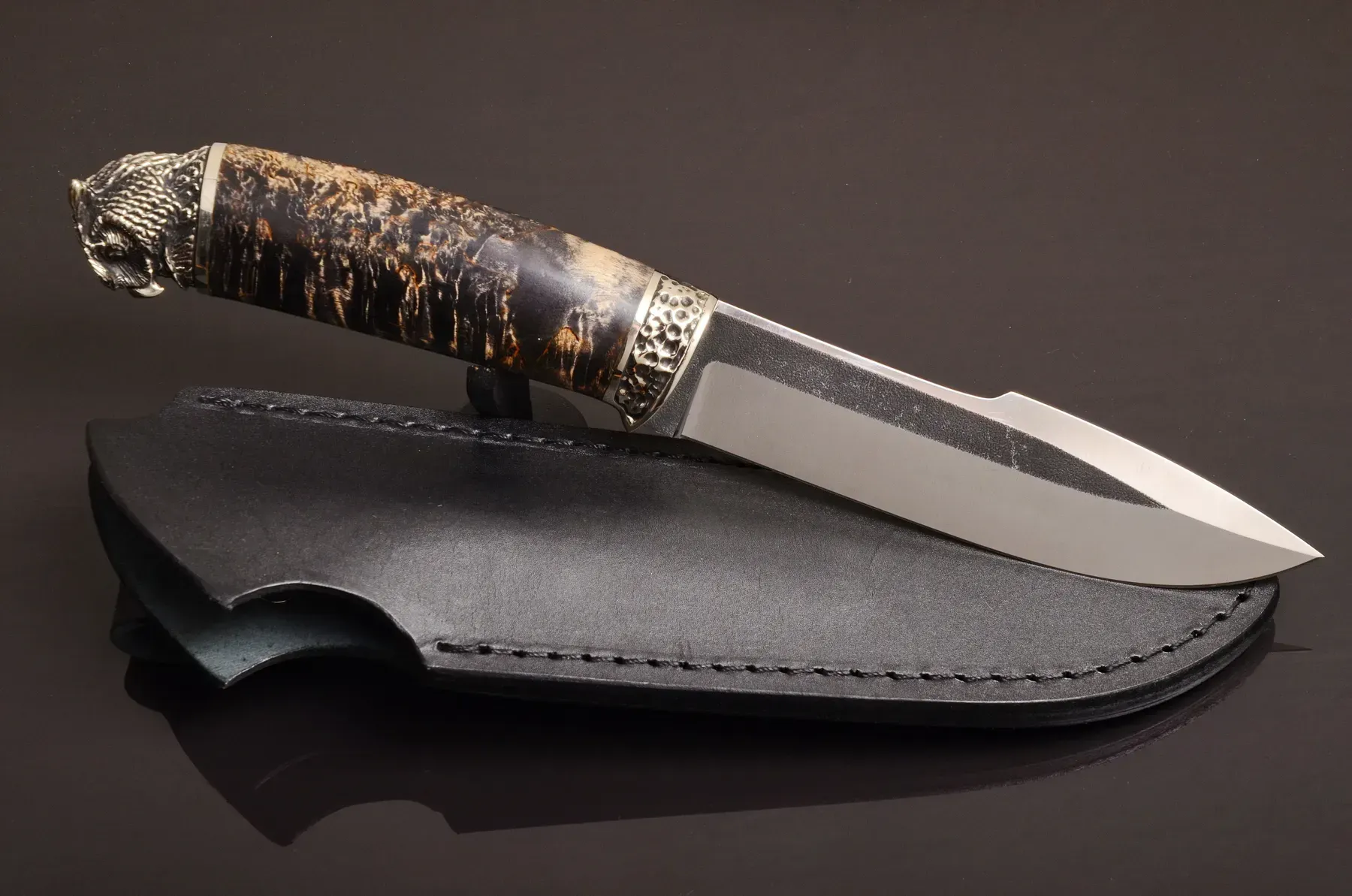 Handmade Knife Owl with Stabilized Ash Handle and N690 Steel Blade