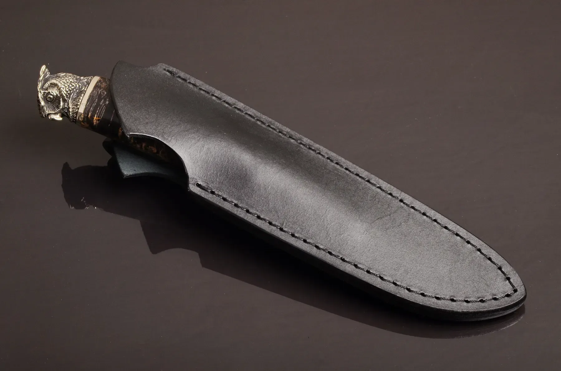 Handmade Knife Owl with Stabilized Ash Handle and N690 Steel Blade