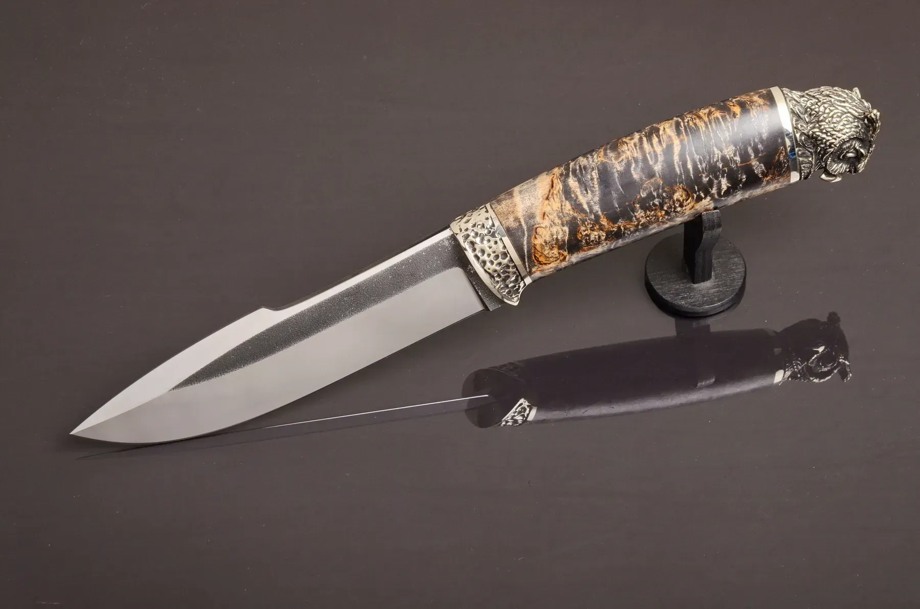 Handmade Knife Owl with Stabilized Ash Handle and N690 Steel Blade