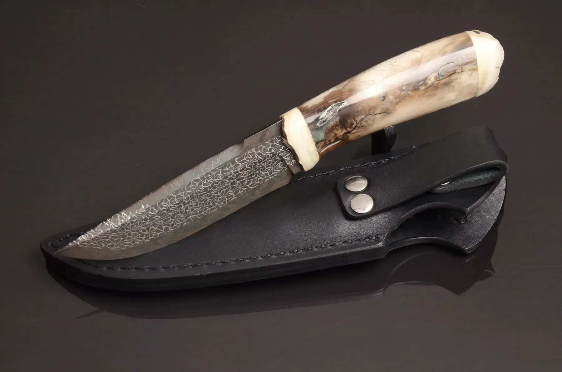 Exclusive Mosaic Damascus Knife with Mammoth Tooth Handle