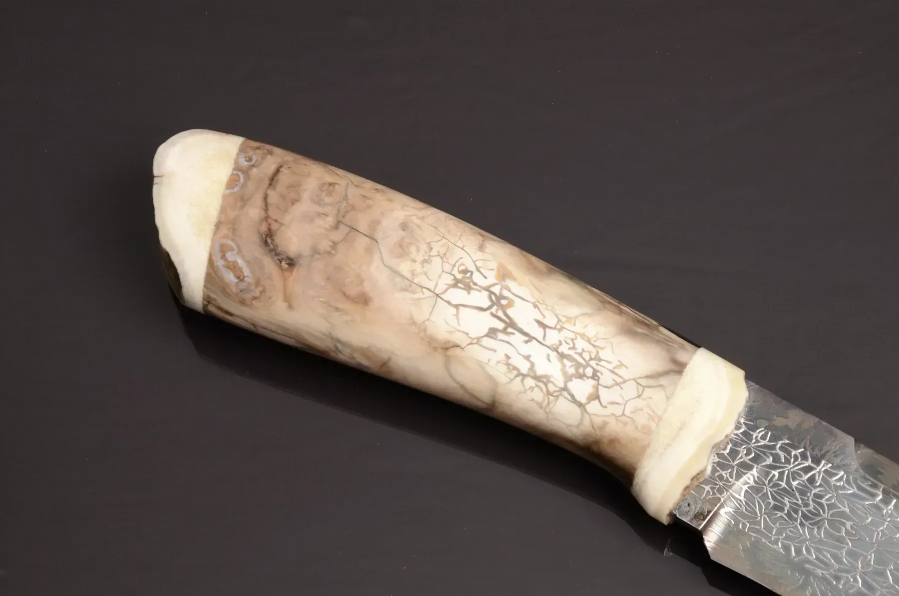 Exclusive Mosaic Damascus Knife with Mammoth Tooth Handle