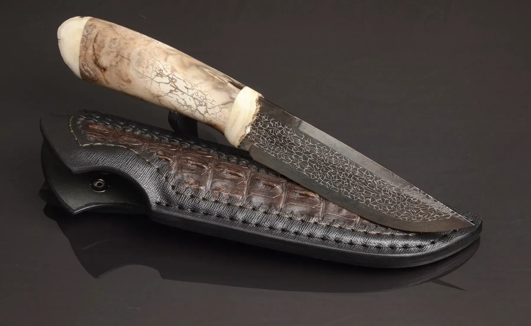 Exclusive Mosaic Damascus Knife with Mammoth Tooth Handle