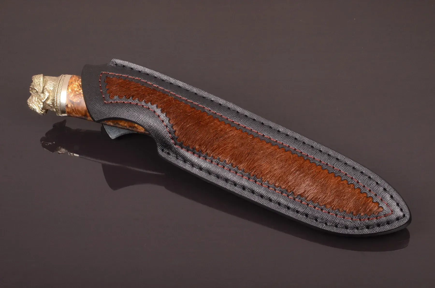 Exclusive Damascus Steel Knife with Mastiff Head Pommel