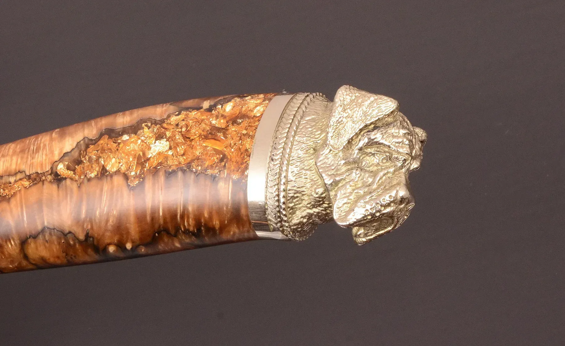Exclusive Damascus Steel Knife with Mastiff Head Pommel